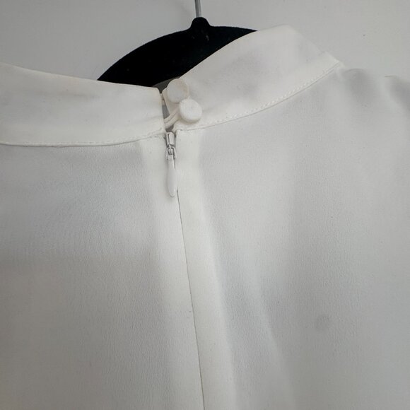 Self-Portrait Crepe Mini Dress White Ruffled Bib Bow Detail Pleated Sz 6 - Picture 8 of 9